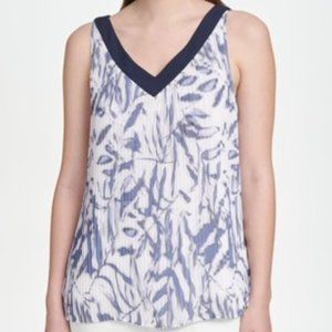 Dkny Printed Pleated V-Neck Top